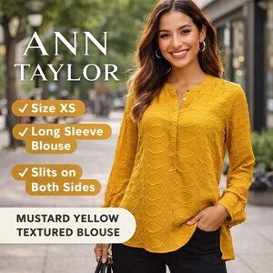 ANN TAYLOR Yellow Shirt Long-Sleeve Top Flowy Polyester Blouse, XS